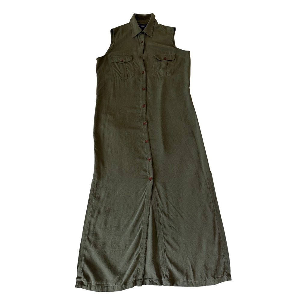 Charter Club Women's Olive Green 100% Silk Maxi Shirt Dress Size 8